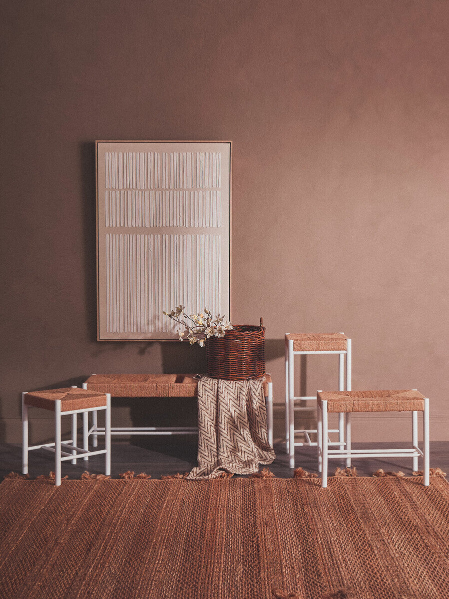 Bandar Small Natural Rope and White Wood Bench - Image 13