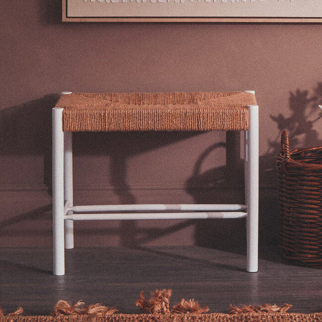 Bandar Small Natural Rope and White Wood Bench - Image 1