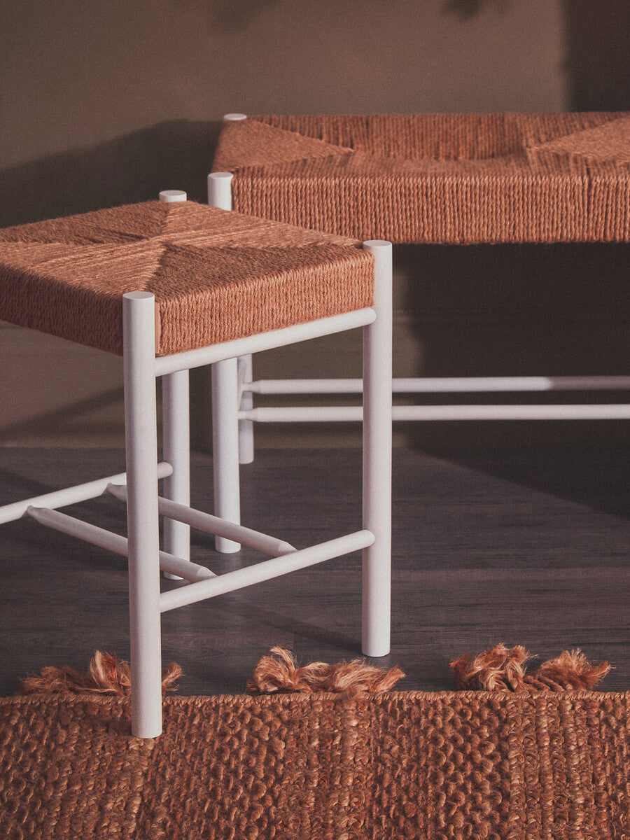 Bandar Natural Rope and White Wood Stool - Image 11
