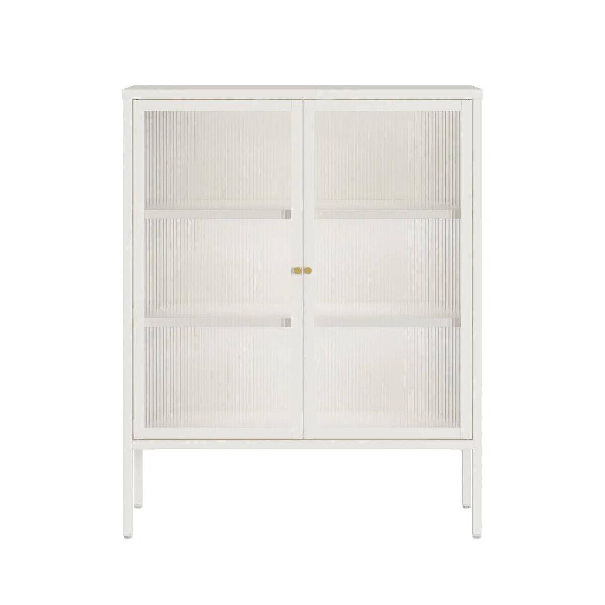 Addison Warm White Metal and Fluted Glass Door Cabinet