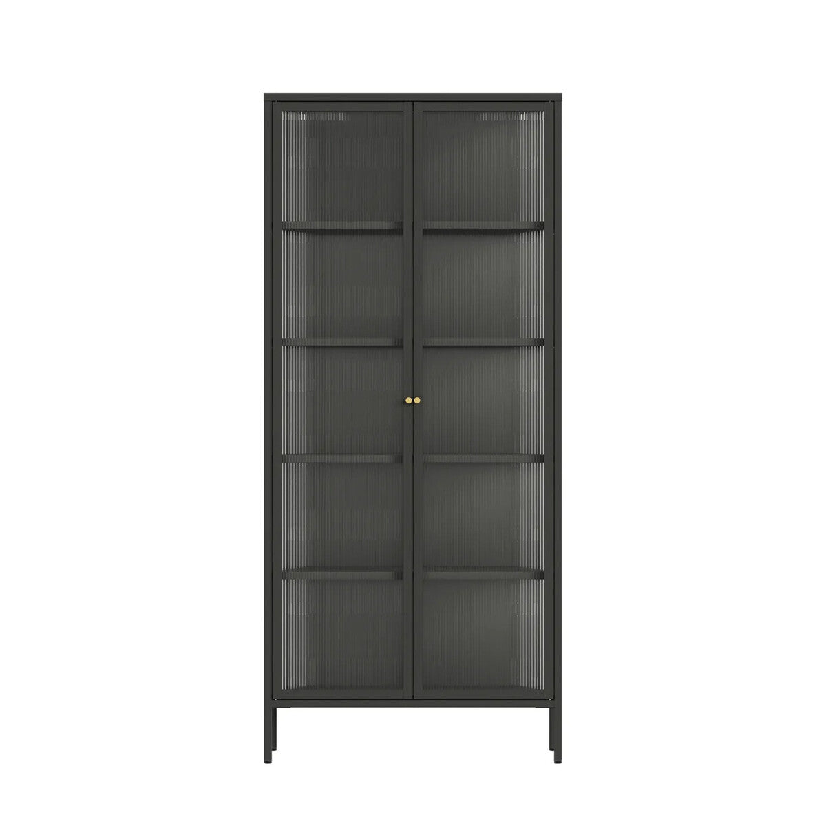 Addison Black Metal and Fluted Glass Door Tall Cabinet
