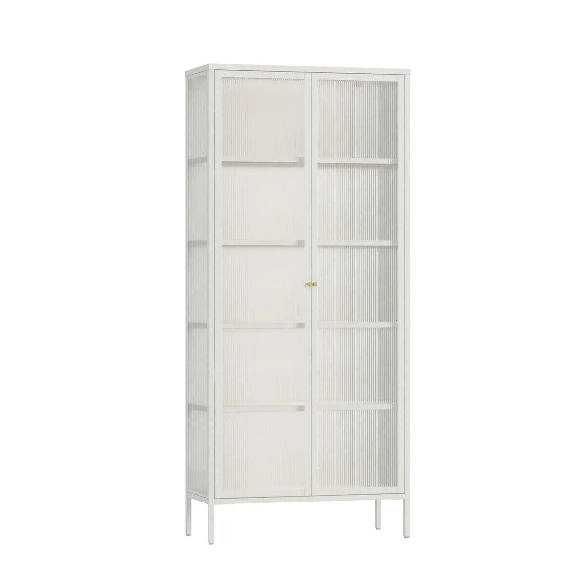 Addison Warm White Metal and Fluted Glass Door Tall Cabinet