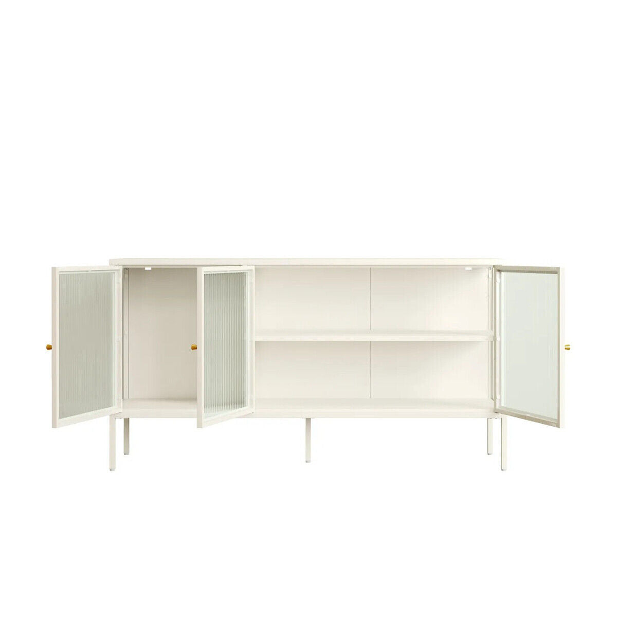 Addison Warm White Metal Sideboard with Fluted Glass Doors