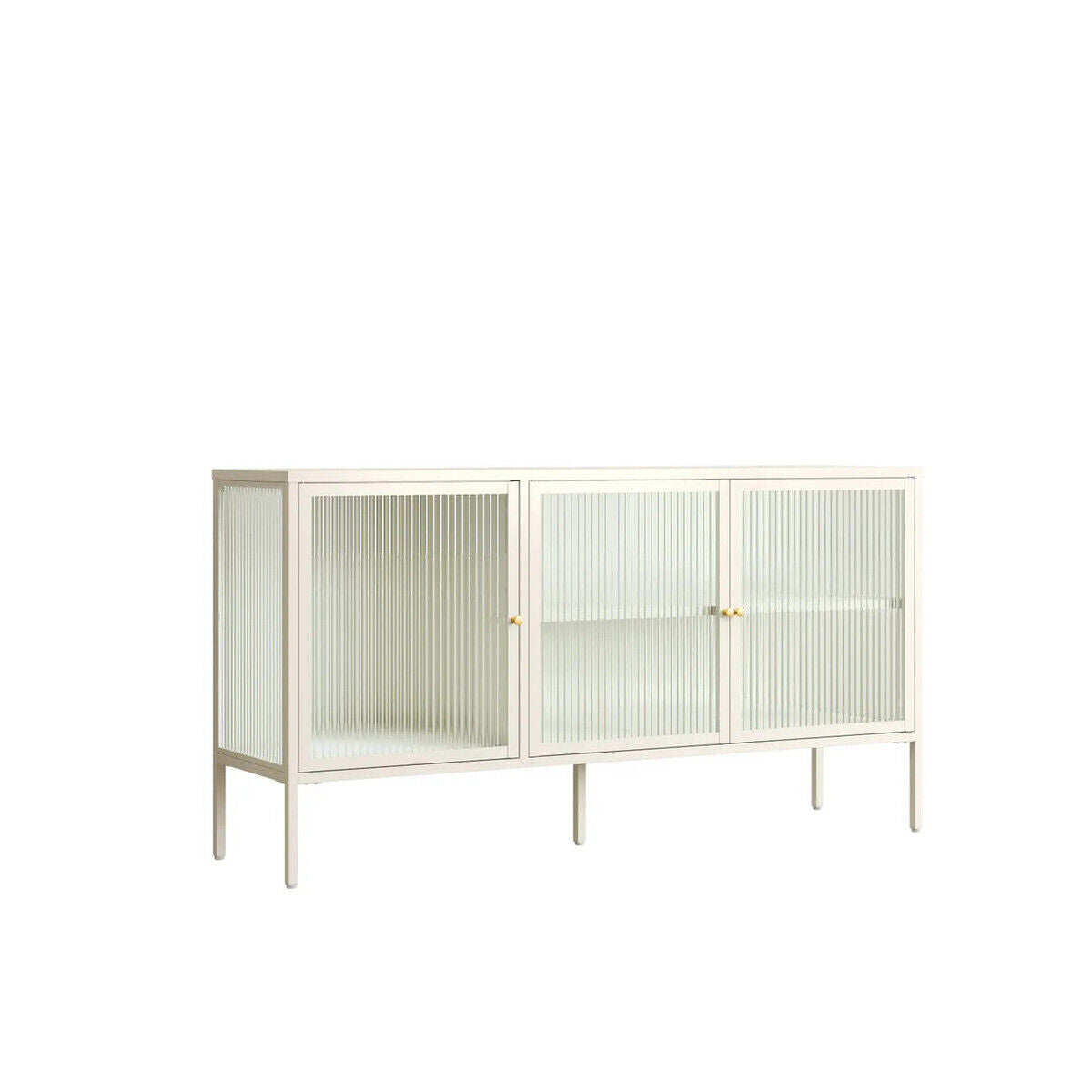 Addison Warm White Metal Sideboard with Fluted Glass Doors