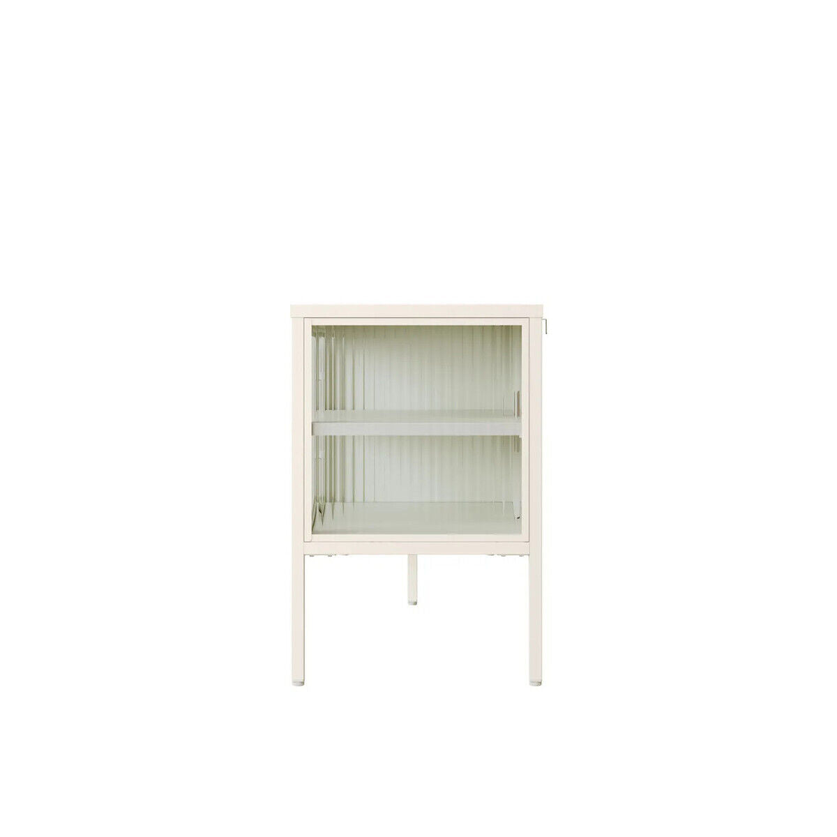 Addison Warm White Metal Media Unit with Fluted Glass Doors