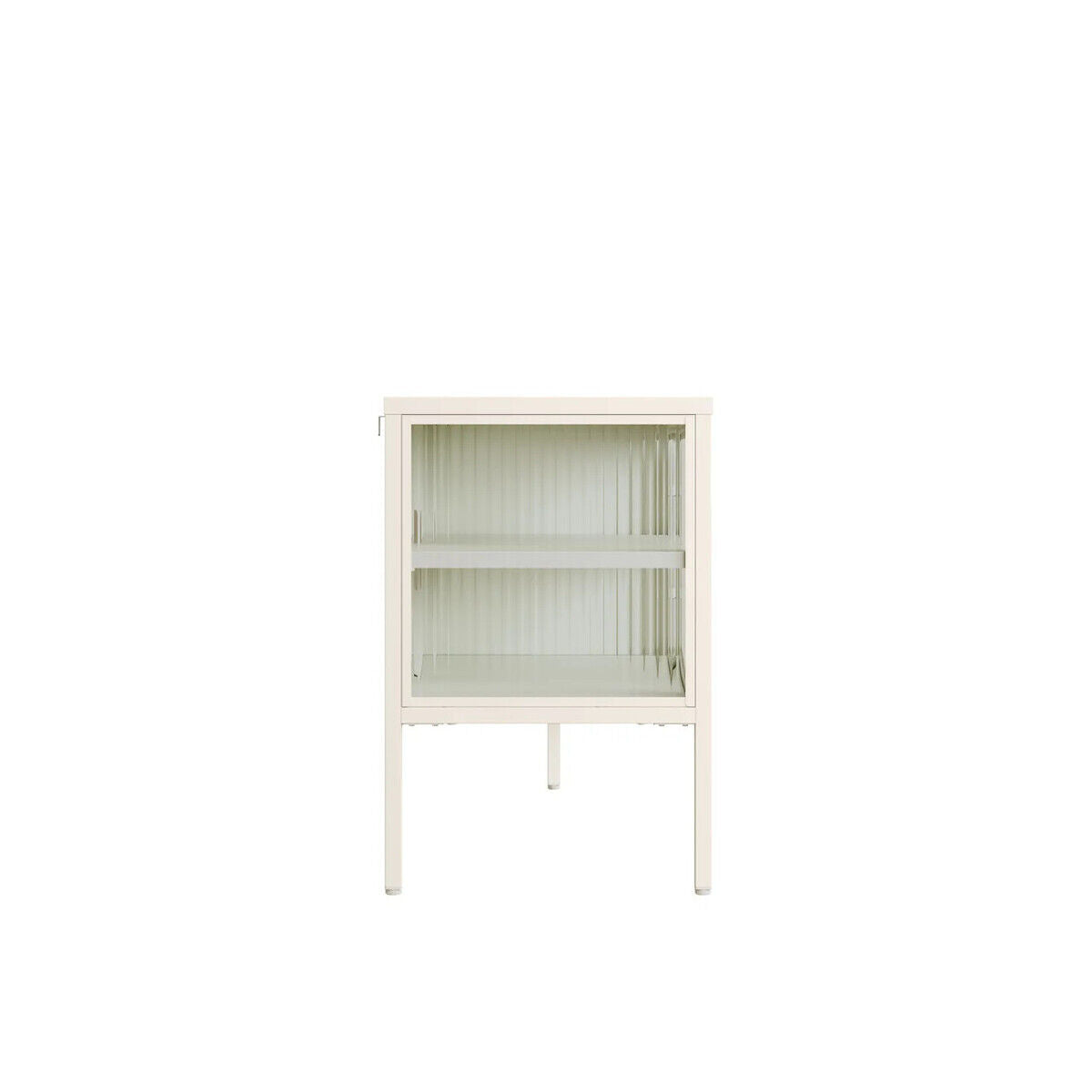 Addison Warm White Metal Media Unit with Fluted Glass Doors
