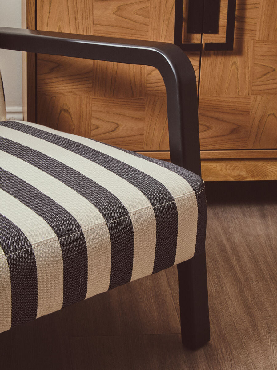 Parnay Black and White Stripe Armchair with Wooden Frame