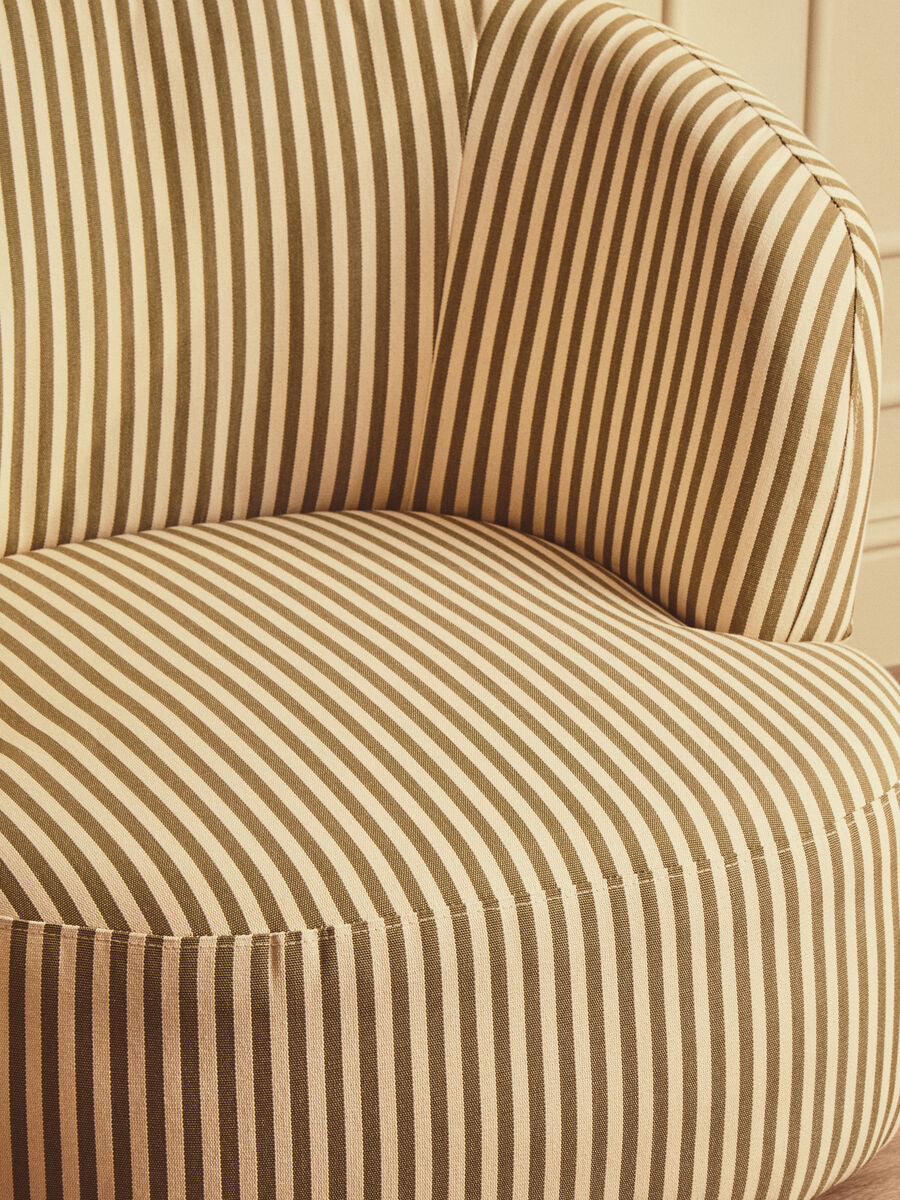 Parsac Olive Green Fabric Swivel Lounge Chair with Curved Back