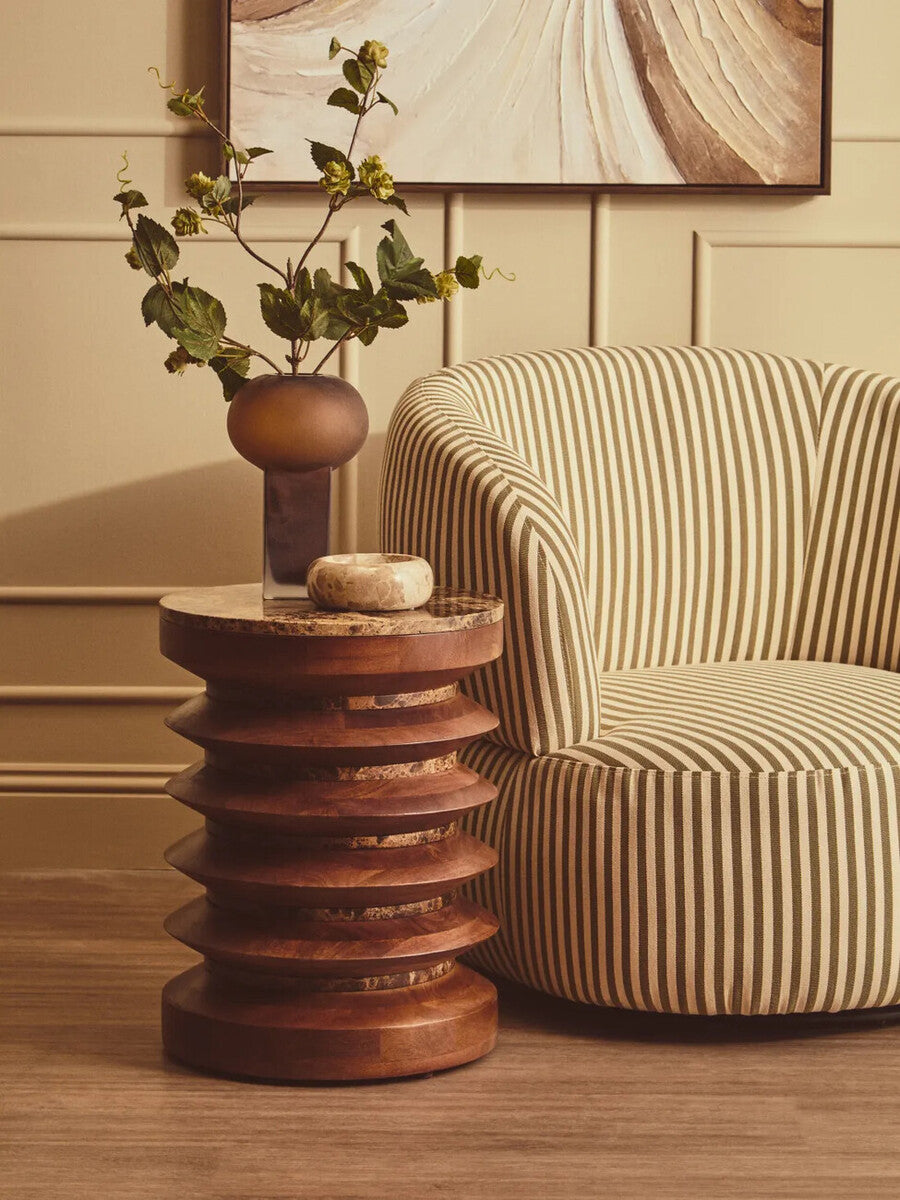 Parsac Green and White Stripe Swivel Lounge Chair