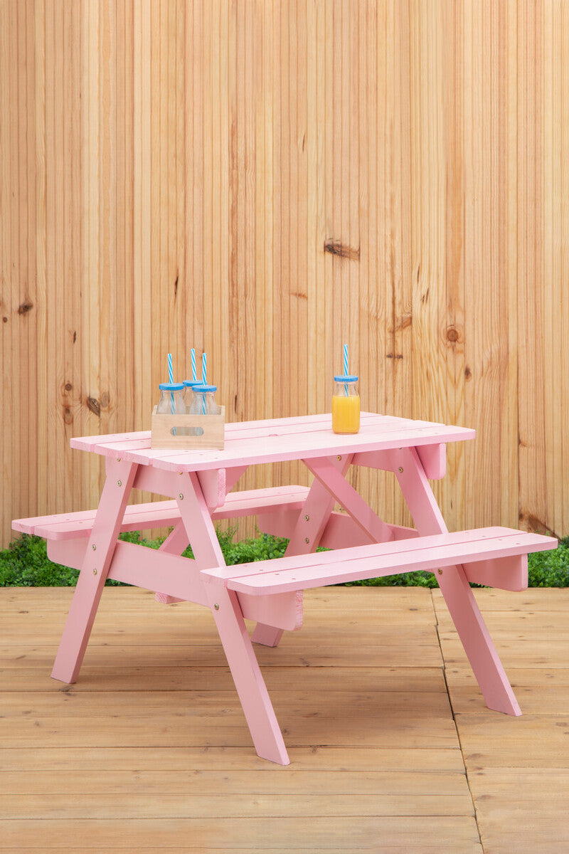 Brighton Pink Finish Wood Kids Picnic Bench