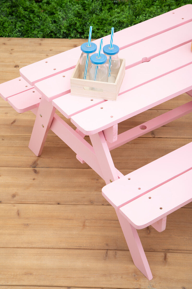 Brighton Pink Finish Wood Kids Picnic Bench