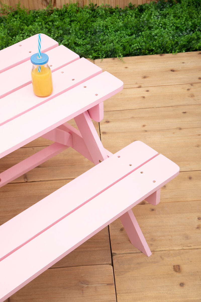 Brighton Pink Finish Wood Kids Picnic Bench
