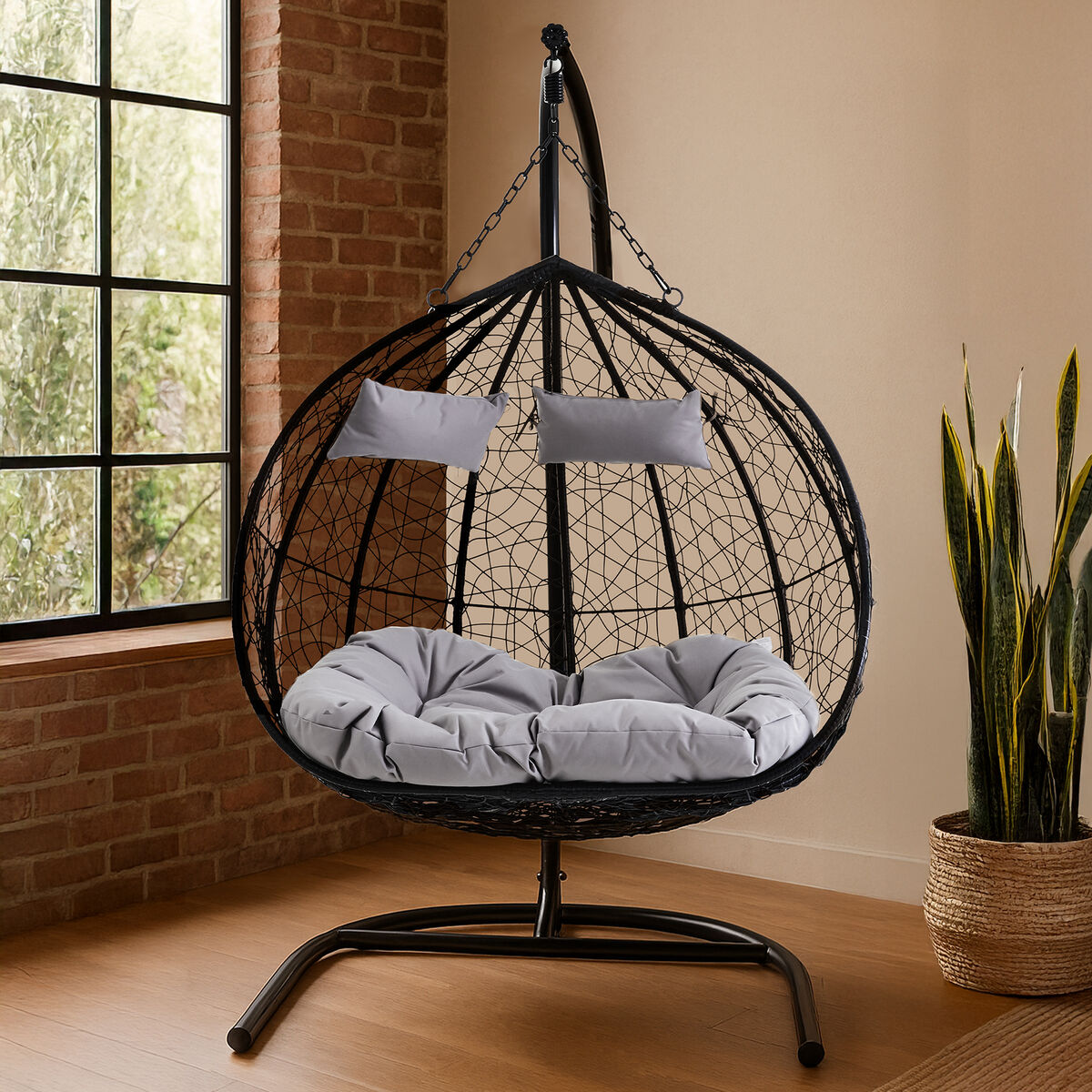 Goa Black Rattan Effect Double Hanging Chair