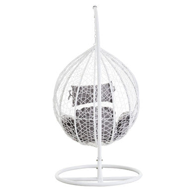 Goa White Rattan Effect Hanging Chair With Grey Cushions