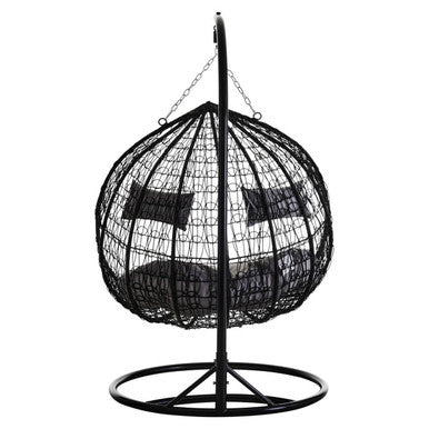 Goa Black Rattan Effect Double Hanging Chair With Grey Cushions