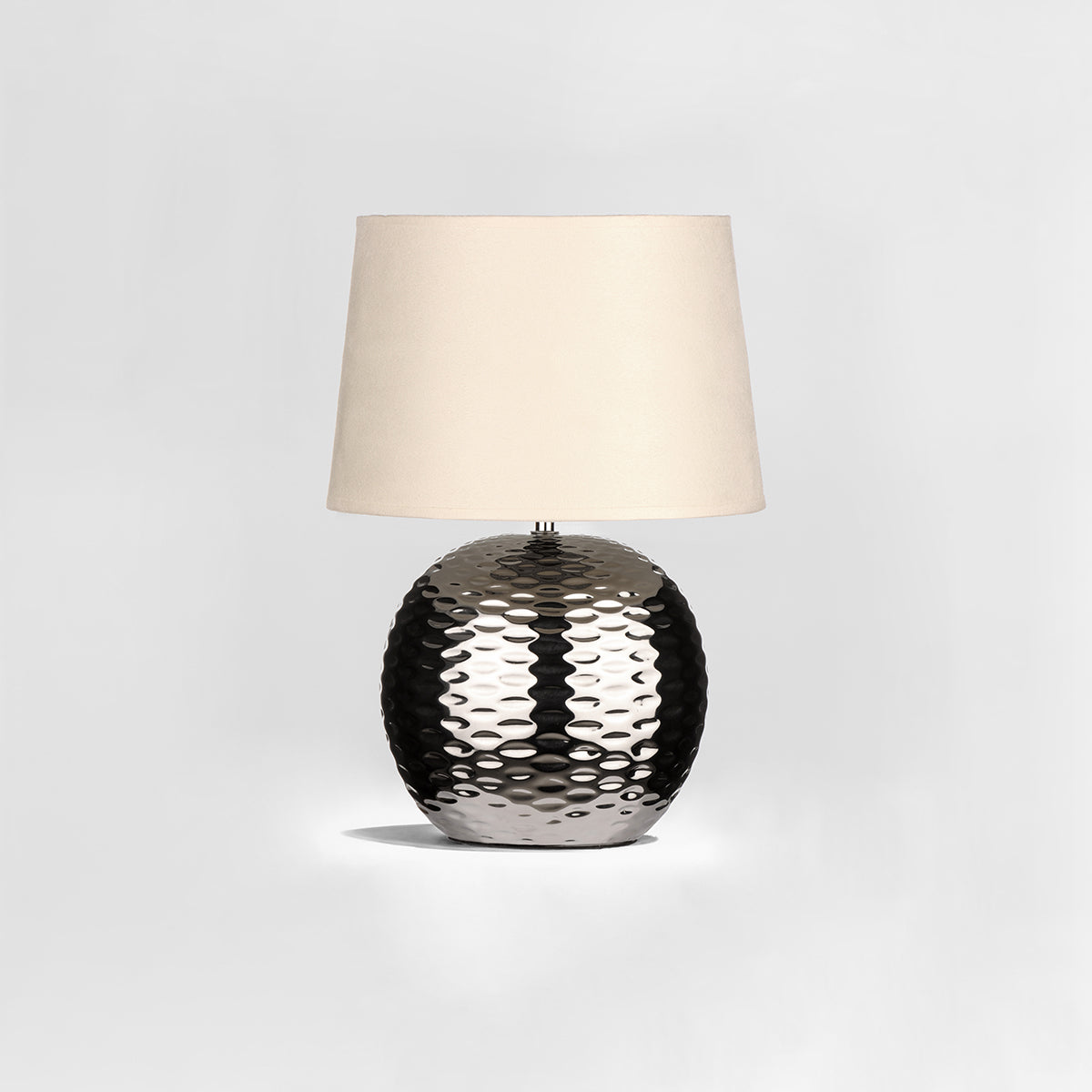 Amiya Dimple Effect Table Lamp in Chrome with Fabric Shade