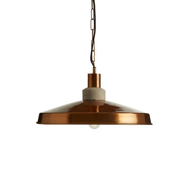 Copper pendant light on a white background