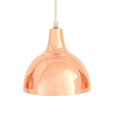 Rose gold pendant light on a white background