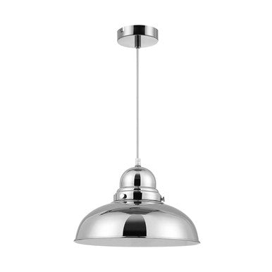 Chrome pendant light on a white background