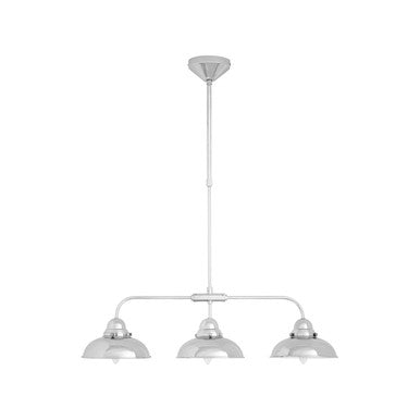 Three-light pendant fixture with metallic finish on a white background