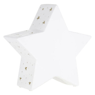 White baby blanket with gold animal pattern on a white background