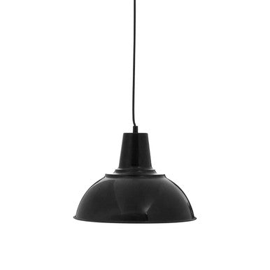 Black pendant light on a white background