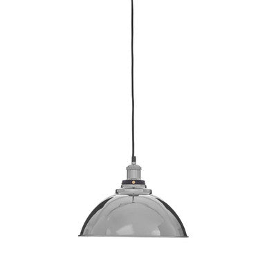 Pendant light with a metallic shade on a white background