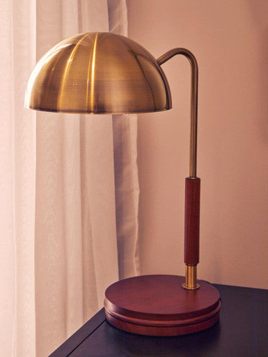 Sydnee Antique Brass Finish Task Lamp With Wood Base - image 4
