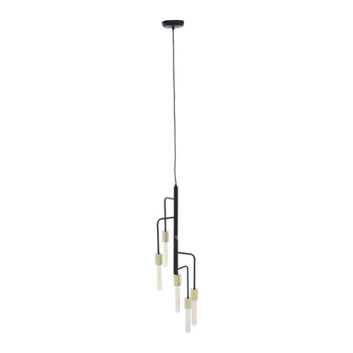Modern black pendant light fixture on a white background