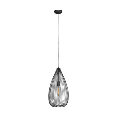 Black wire pendant light on a white background