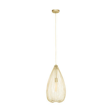Gold pendant light fixture on a white background