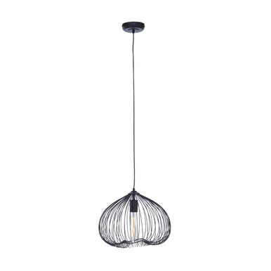 Black wire pendant light on a white background