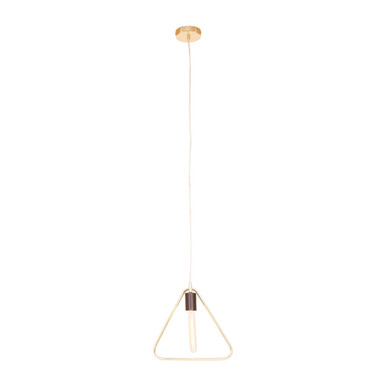 Modern pendant light with geometric design on a white background