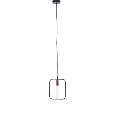 Modern pendant light with square glass shade on a white background
