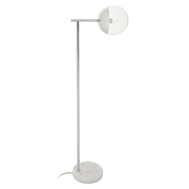 Modern floor lamp with a white shade on a white background