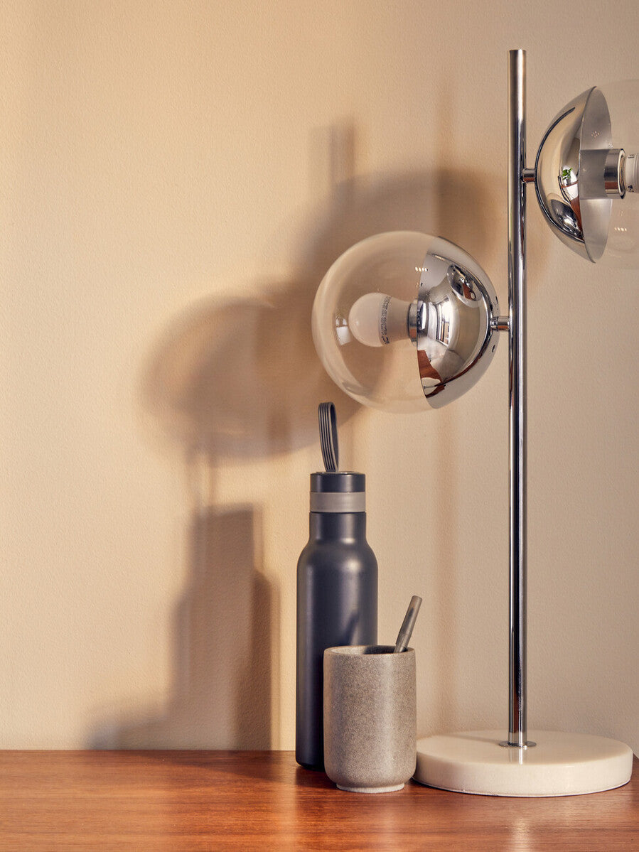 Revive Two Light Chrome and White Marble Table Lamp