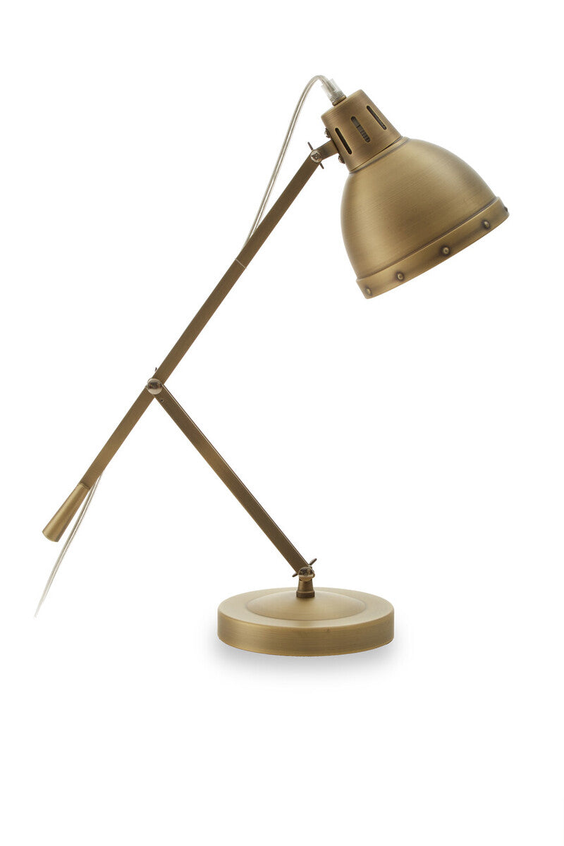 Bronze desk lamp with adjustable arm on a white background