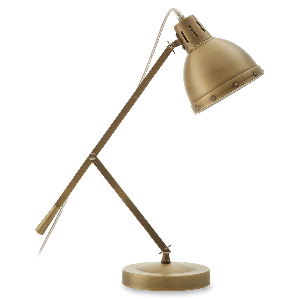 Gold adjustable desk lamp on a white background