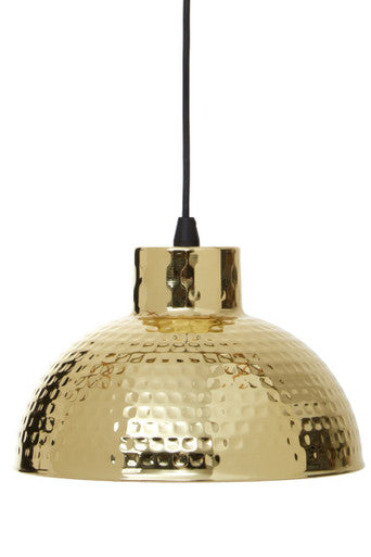 Gold pendant lamp with a textured surface on a white background