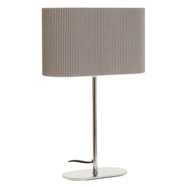 Table lamp with a striped shade on a white background
