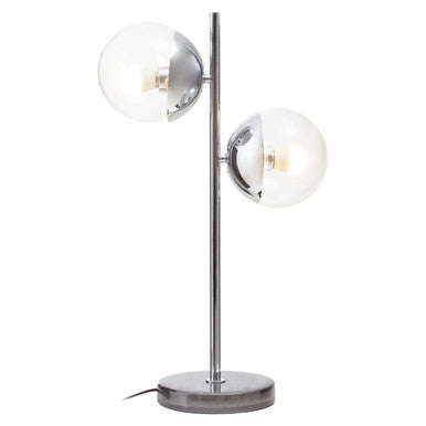 Modern table lamp with two glass shades on a white background
