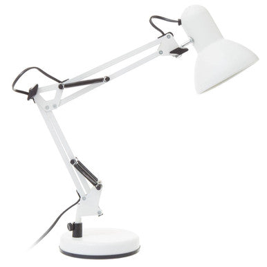 White adjustable desk lamp on a white background