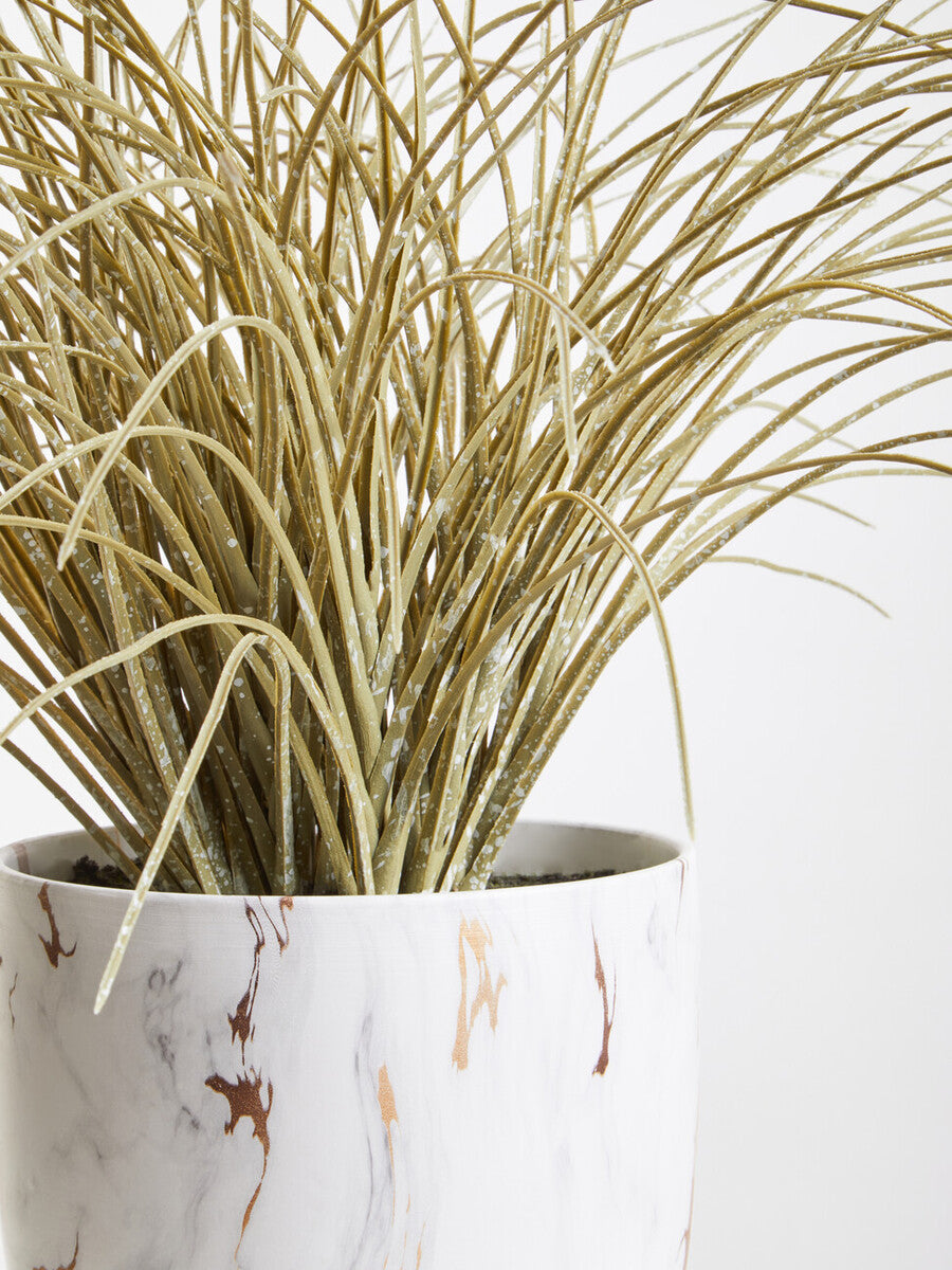Fiori Grass Plant in a White Marble Effect Pot