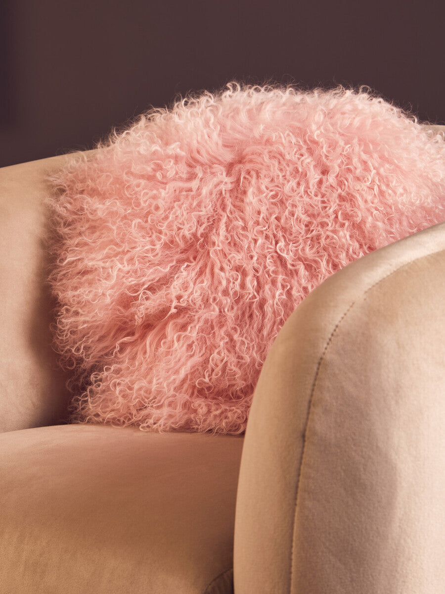Bosie Real Mongolian Fur Pink Round Cushion - Image 11