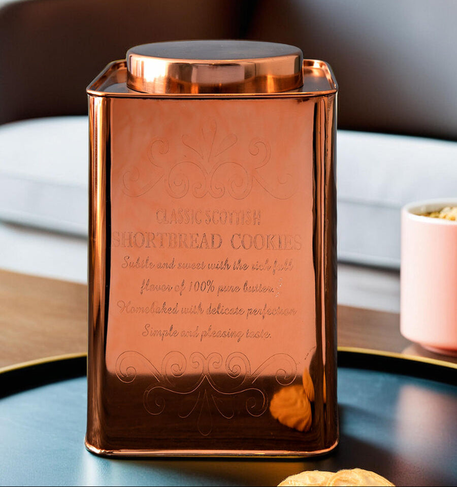 Chai Square Copper Finish Cookies Canister