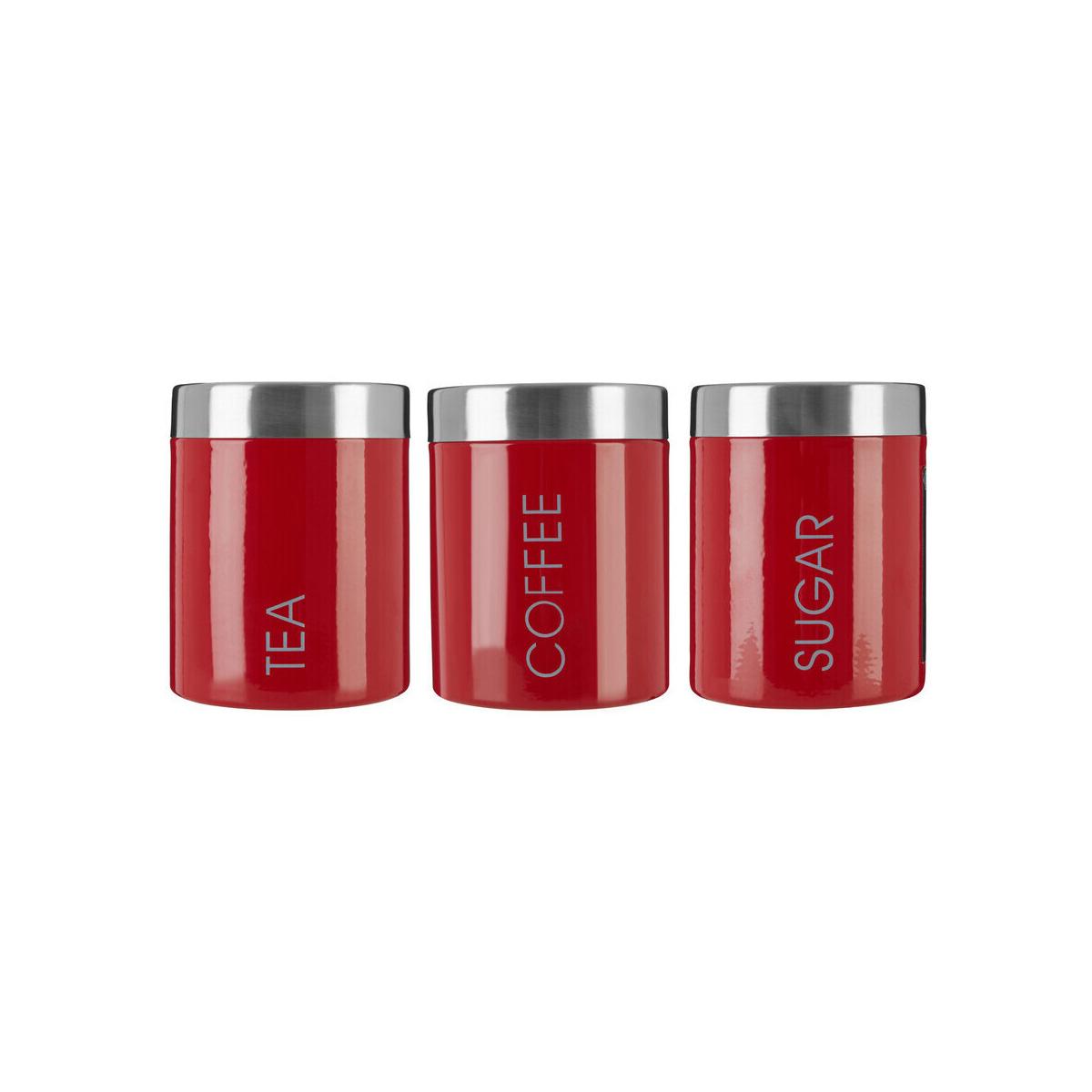 Red Enamel Tea Coffee and Sugar Set