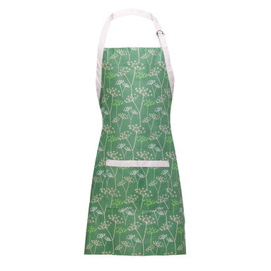 Green apron with floral pattern on a white background