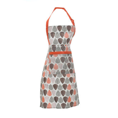 Patterned apron with orange accents on a white background