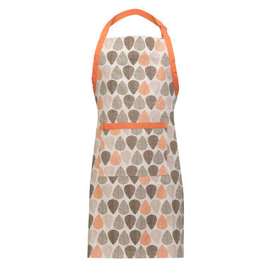 Patterned apron with orange accents on a white background