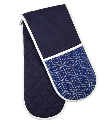 Modern Retro White Blue Double Oven Glove
